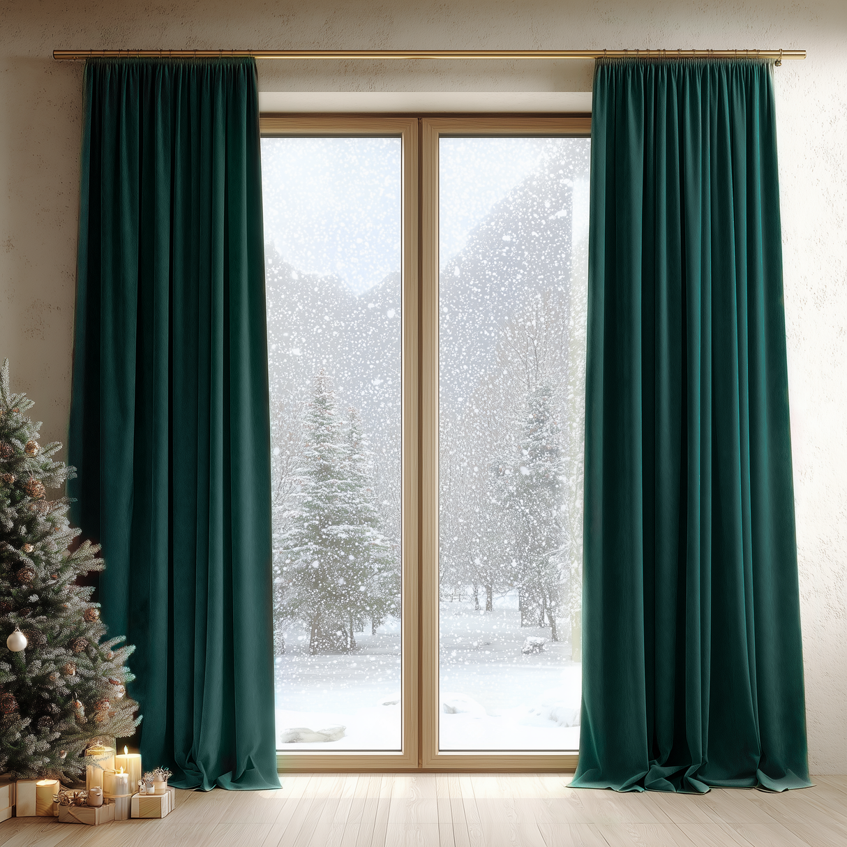 63 Inch Long Dark Jade Green Velvet Curtains