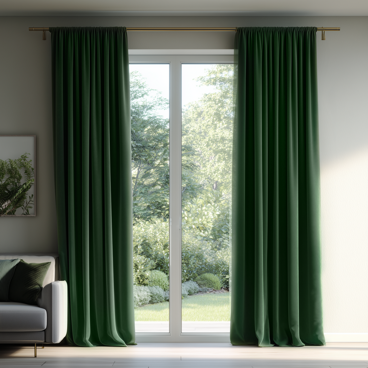 108 Inch Long Gemstone Green Velvet Curtains