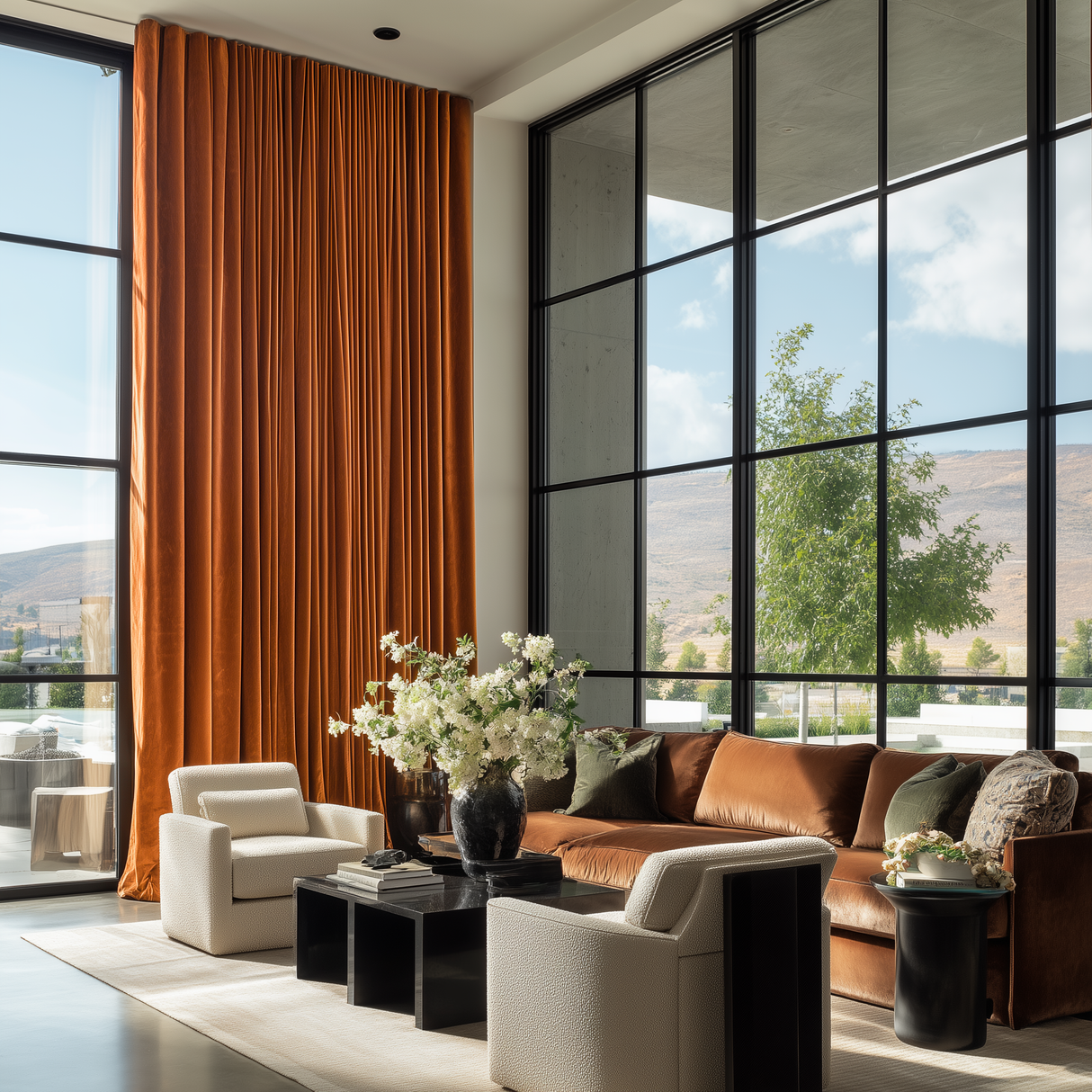 63 Inch Long Burnt Sienna Velvet Curtains
