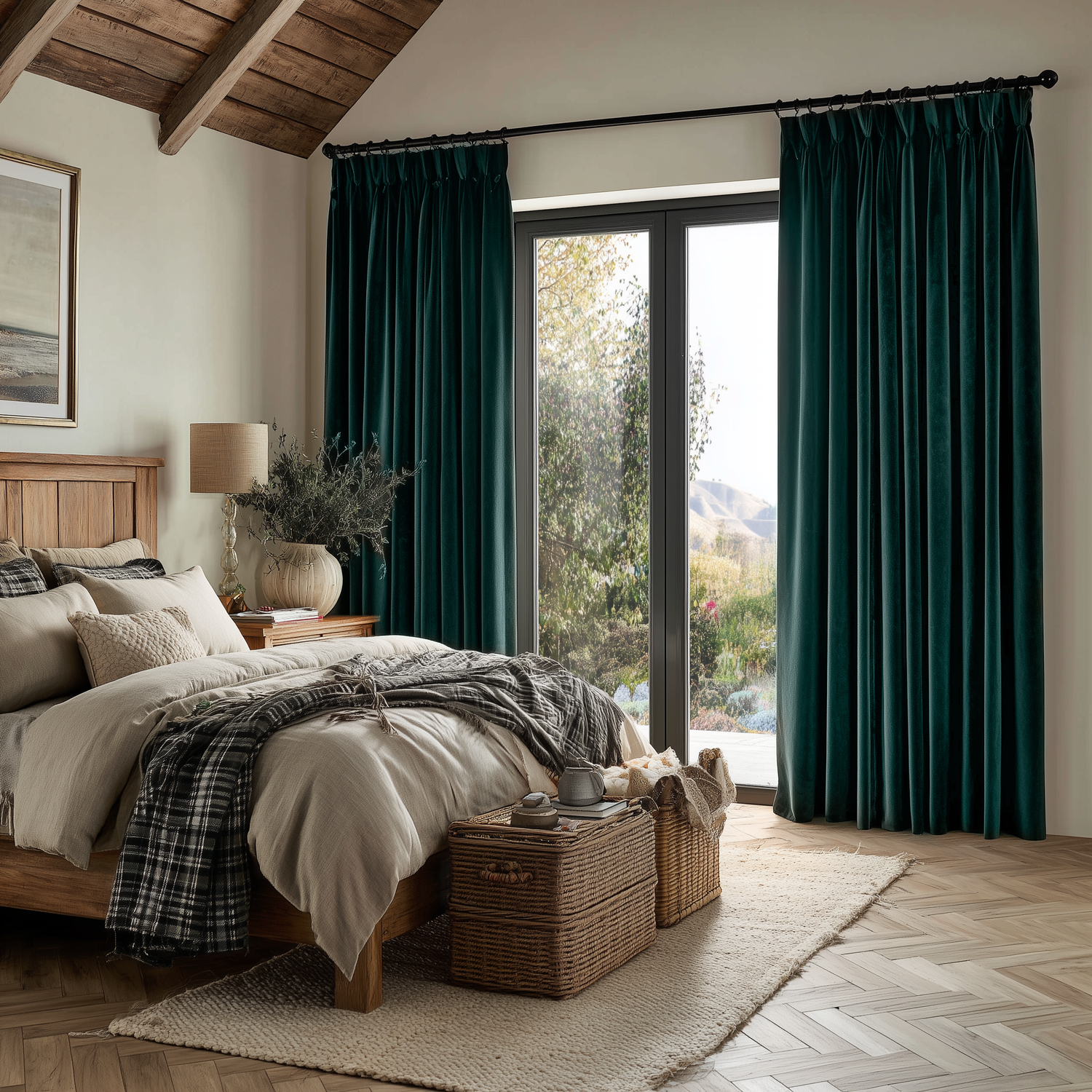 63 Inch Long Dark Jade Green Velvet Curtains