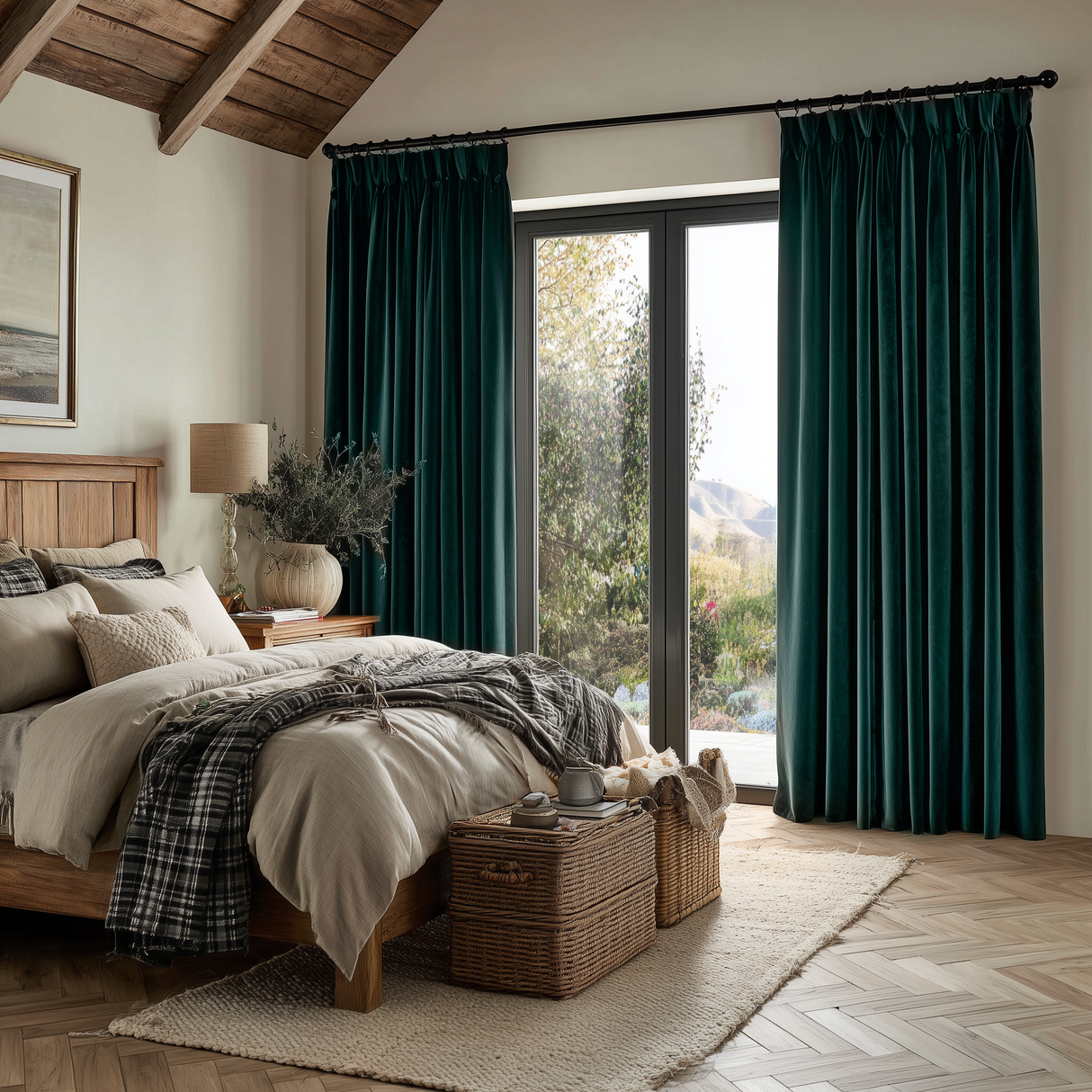 120 Inch Long Dark Jade Green Velvet Curtains