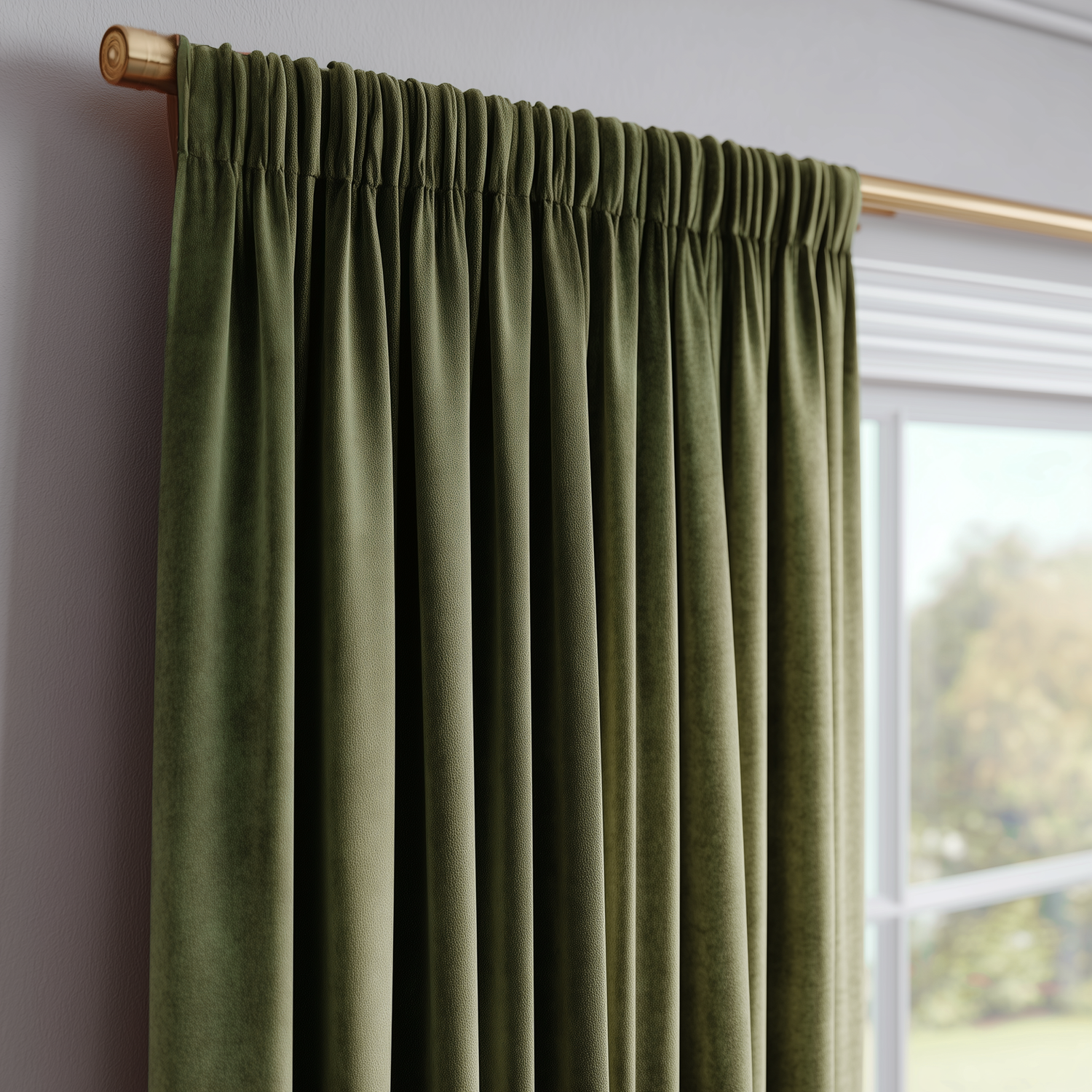 Olive Green Velvet Pinch Pleat Curtains