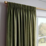 Olive Green Velvet Pinch Pleat Curtains