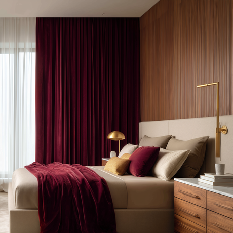 Dark Garnet Red Velvet Curtains