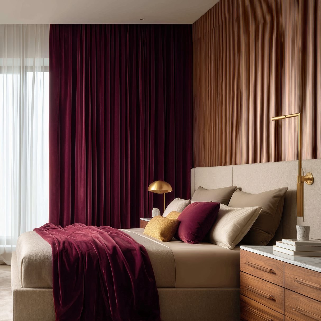 63 Inch Long Burgundy Red Velvet Curtains