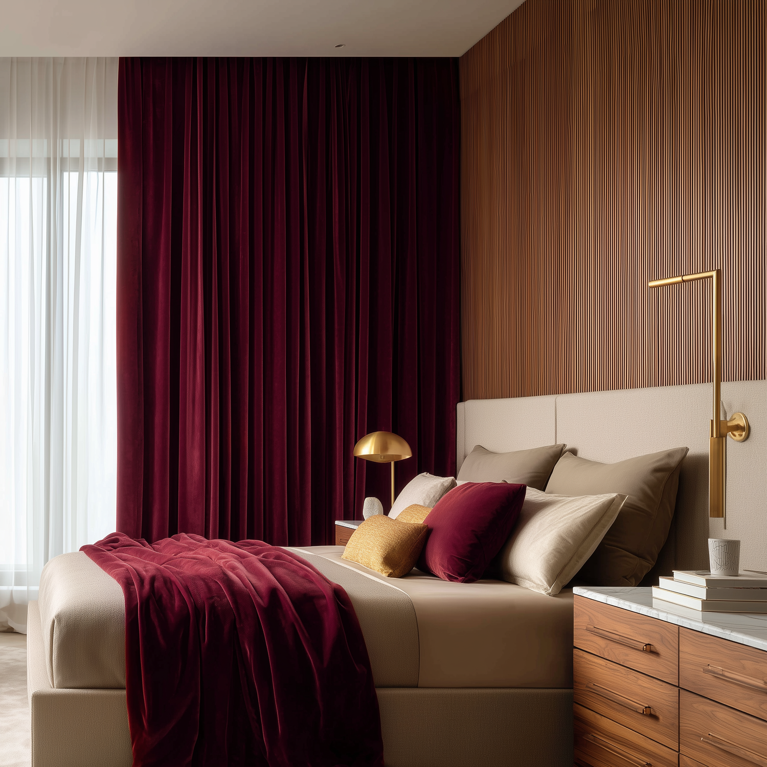 63 Inch Long Dark Garnet Red Velvet Curtains