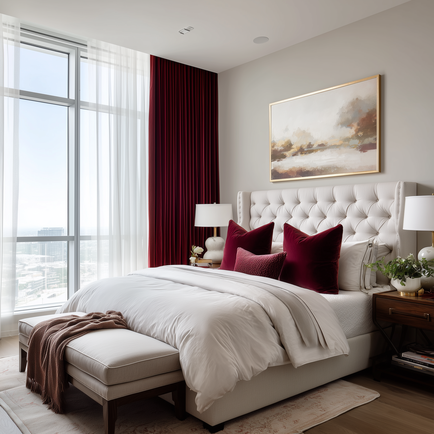 108 Inch Long Dark Garnet Red Velvet Curtains